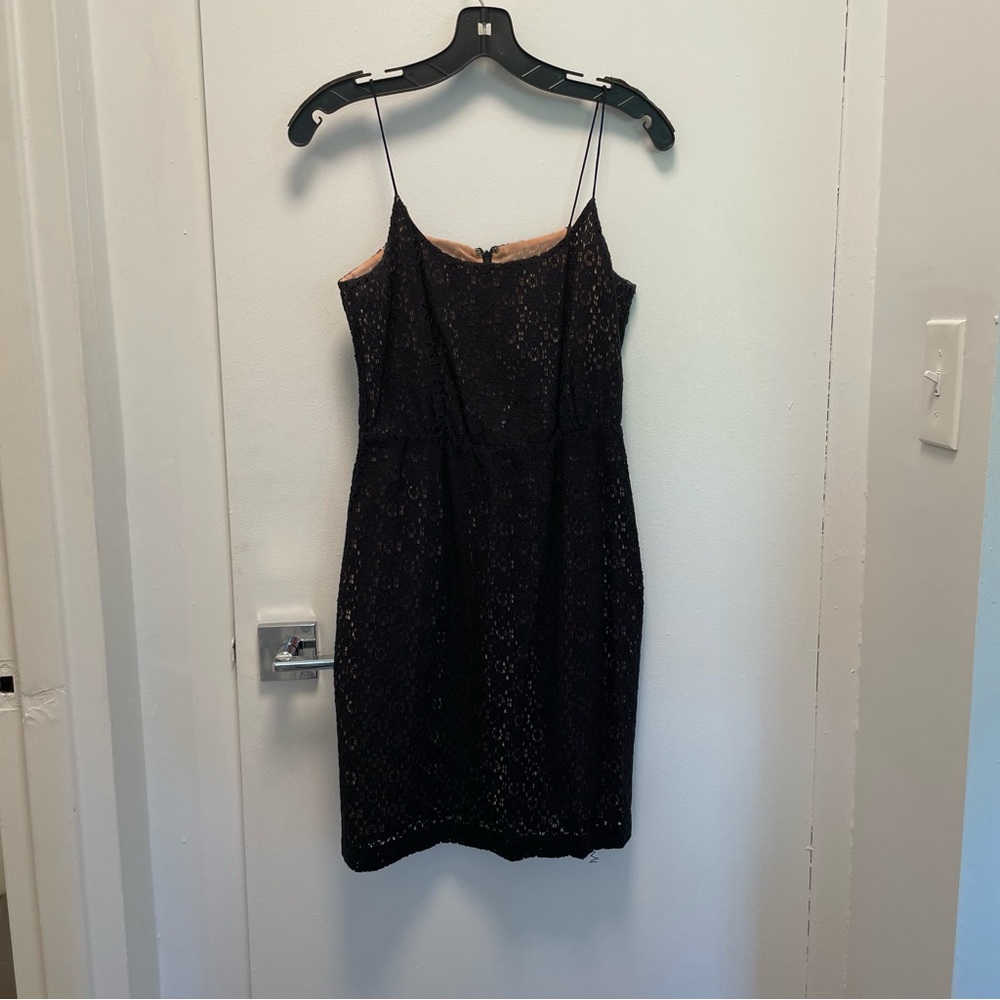 J. Crew Black Sheath Crochet Overlay Mini Dress Spaghetti Strap Cocktail
